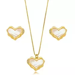 Conjunto Semijoia Coração Madrepérola Zircônia