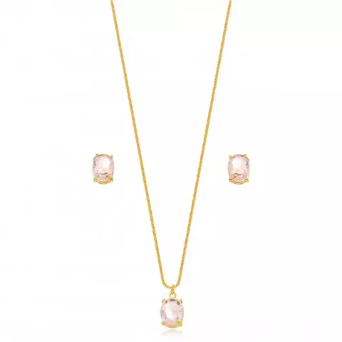 Conjunto Semijoia Oval Rosa Quartzo
