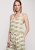 Regata em Linho com Decote V Estampada - Verde Oliva e Off White