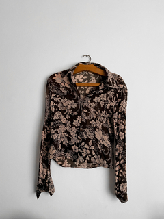 camisa marrom floral - Brechó Flash Back