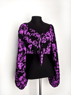 Blusa bufante estampada - Brechó Flash Back