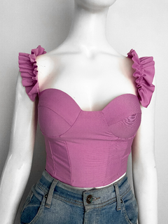 Cropped lilás babado