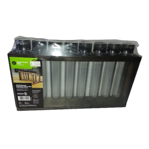 Porta Temperos Horizontal Em Madeira Com 8 Tubos Stolf