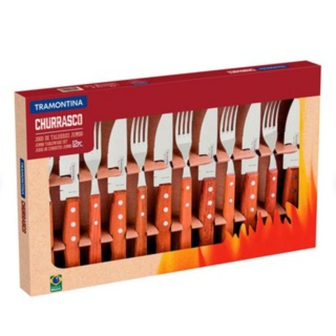 Jogo Para Churrasco Em Aço Inox De Cabo De Madeira Polywood Com 12 Peças Tramontina