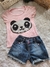 Conjunto Infantil Tam 4 Camiseta Panda Short Jeans Menina