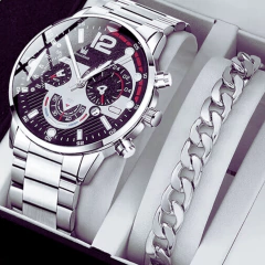 Relógio Quartzo Masculino (GENEVA) com Pulseira Prata