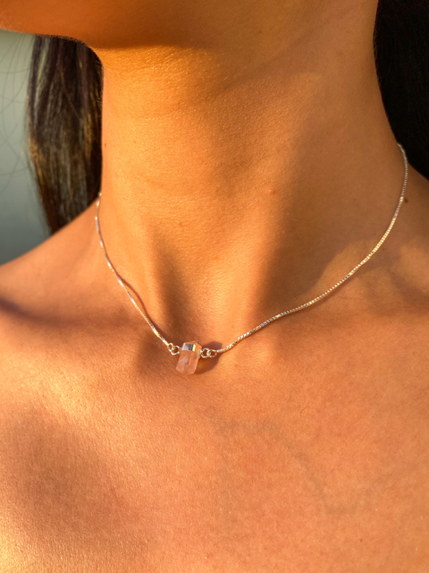 Choker Biponta Quartzo Rosa