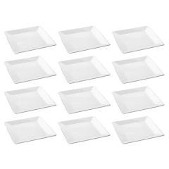 Kit 12 Pratos Quadrado de Melamina Branco Jogo de 12 Pratos Rasos De Plástico Para Refeições Conjunto De Pratos 25 cm Para Buffet Restaurante Bestfer - comprar online