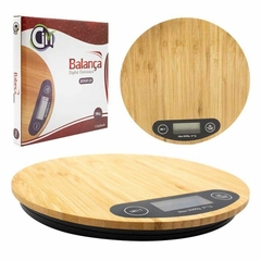 Balança Digital De Cozinha Multifuncional 5kg Com Tampo de Bambu Balança Doméstica Redonda Fitness Para Confeitaria e Culinária Visor LCD Grande Cim