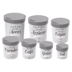 Conjunto Potes Porta Mantimentos Jogo 7 Potes Plástico Redondo Decorado Vintage Retro Kit de Potes Porta Temperos Premium Tampa Rosca Cinza Plasútil - comprar online