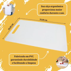 Multiuso PVC Branca Tábua de Cozinha Para Cortar e Fatiar Carnes e Legumes Placa Culinária Média 33 x 20 cm Ingá - Donna Casa