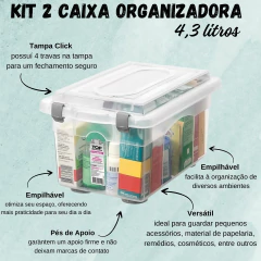 Kit 2 Organizador Plástico 4,30 Litros Jogo 2 Caixa Organizadora Média 4300ml Conjunto Organizador De Cosméticos e Papelaria Caixa Top Stock Sanremo - loja online