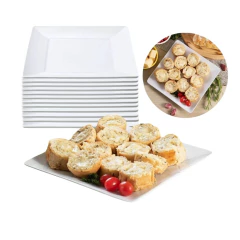 Kit 12 Pratos Quadrado de Melamina Branco Jogo de 12 Pratos Rasos De Plástico Para Refeições Conjunto De Pratos 25 cm Para Buffet Restaurante Bestfer - Donna Casa