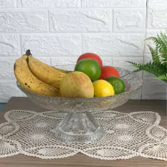 Fruteira De Mesa Toffe Recipiente Organizador De Frutas Centro de Mesa Vidro Cristalino Incolor Gourmet Decorado Alta Com Pé 33 cm Em Casa Tem na internet