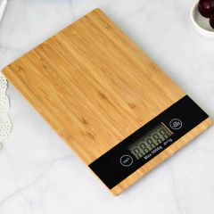 Balança Digital De Cozinha Multifuncional 5kg Com Tampo de Bambu Balança Doméstica Retangular Fitness Confeitaria e Culinária Visor LCD Grande Cim
