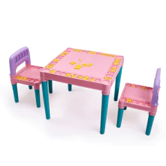Jogo de Mesa e Cadeiras Infantil Educativa Conjunto Com 1 Mesa e 2 Cadeiras Rosa Para Crianças Mesinha Didática Menina Com Alfabeto e Números Tritec