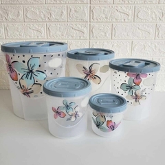 Jogo de Potes Porta Mantimentos Decorado Conjunto Com 5 Potes de Plástico Redondo Com Tampa de Rosca Para Cozinha Kit de Potes Para Armazenar Alimentos e Cereais Arroz Feijão Plasutil - comprar online