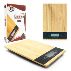 Balança Digital De Cozinha Multifuncional 5kg Com Tampo de Bambu Balança Doméstica Retangular Fitness Confeitaria e Culinária Visor LCD Grande Cim