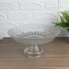 Imagem do Fruteira De Mesa Toffe Recipiente Organizador De Frutas Centro de Mesa Vidro Cristalino Incolor Gourmet Decorado Alta Com Pé 33 cm Em Casa Tem