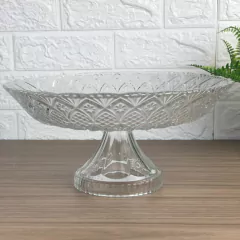 Fruteira De Mesa Toffe Recipiente Organizador De Frutas Centro de Mesa Vidro Cristalino Incolor Gourmet Decorado Alta Com Pé 33 cm Em Casa Tem