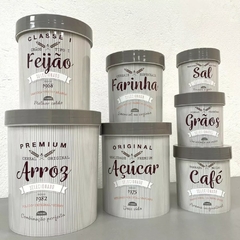 Conjunto Potes Porta Mantimentos Jogo 7 Potes Plástico Redondo Decorado Vintage Retro Kit de Potes Porta Temperos Premium Tampa Rosca Cinza Plasútil - comprar online