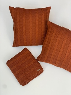 Manta sofá Tricô Pezeira cama Queen com 2 capas de almofadas - Charmin Decorações 