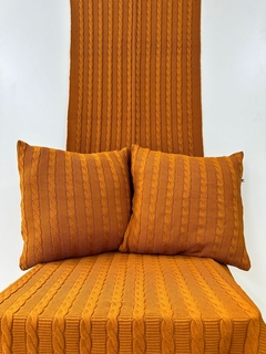 Manta sofá Tricô Pezeira cama Queen com 2 capas de almofadas