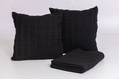 Manta sofá Tricô Pezeira cama Queen com 2 capas de almofadas - Charmin Decorações 