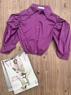 Blusa manga bufante listradinha roxo
