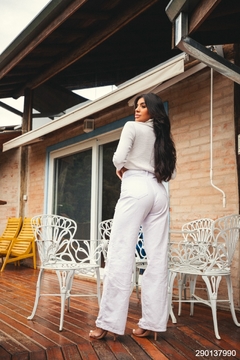 CALÇA FEMININA WIDE LEG BRANCA RASGADA 29013 - comprar online