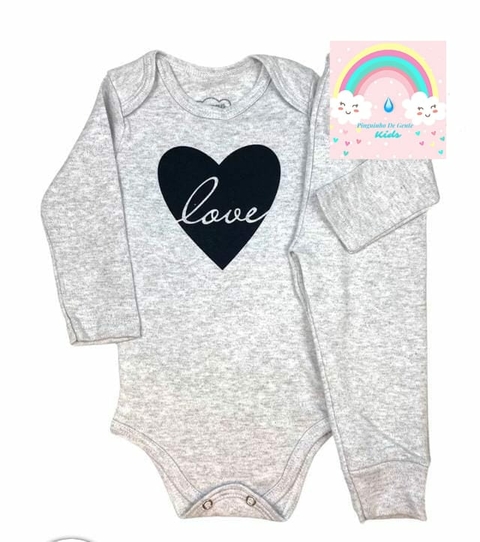 Conjunto Body Bebê 2 Peças Love Cinza - Orango Kid