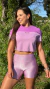 T-Shirt Skin Fit Com Tule Sobreposto Rosa Orchid