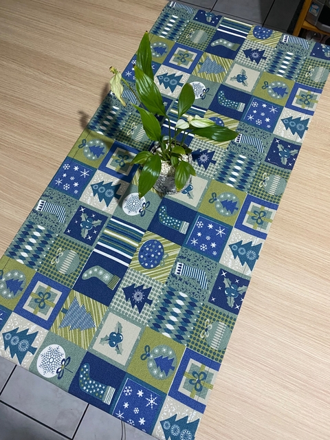 Trilho de mesa natal azul 44x 136cm