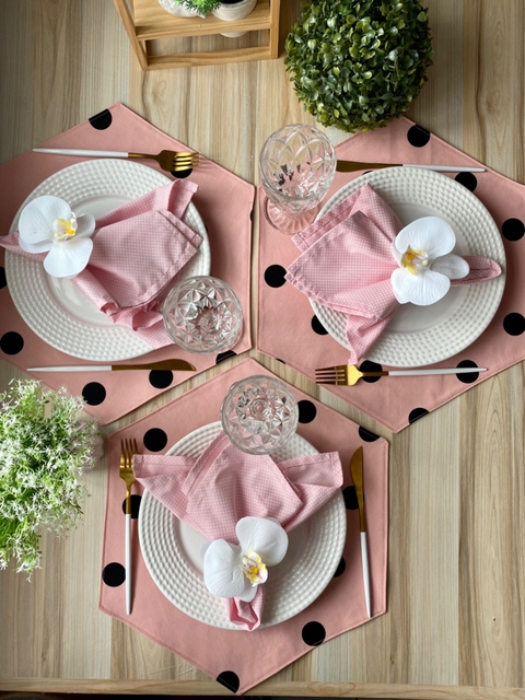 5 Lugares americano Coleção geométrica (dupla face ) - Rosa poá