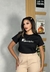 T-shirt Feminina Malha 100% Algodão Preta Gratidão