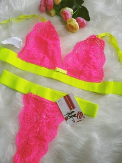 CONJUNTO NEON SEMI FIO EM RENDA /SEM BOJO - Sedução And Sexy /Sexshop&Lingeries