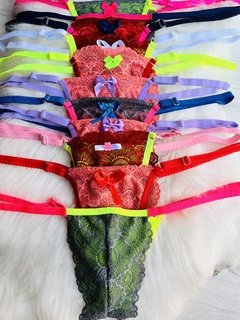 TANGA RENDA NEON COLOR SENSUAL COM REGULAGEM,TANGA FIO - comprar online