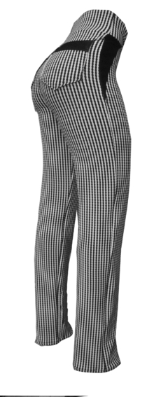 Calça reta preta e branca bolsos M(40/42), cintura alta, tecido jacquard na internet