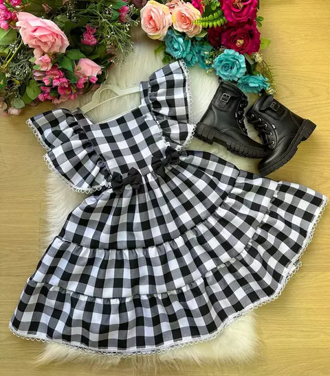 Vestido Junino Luxo Infantil Xadrez Preto - comprar online