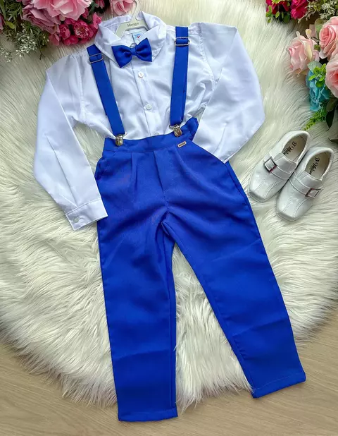 Conjunto Meninos Social Suspensório Azul Royal
