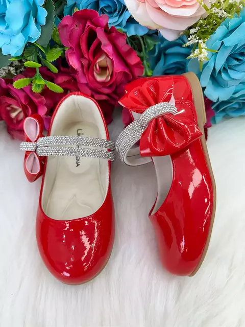 Sapatilha Vermelha Strass Lacinho Luxo