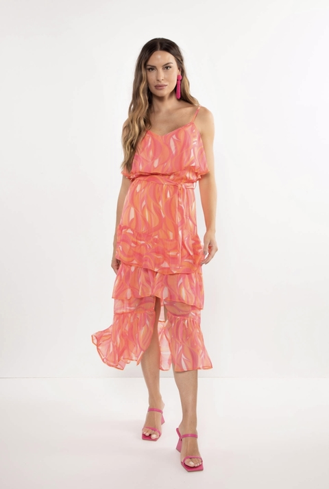 vestido solto midi estampado