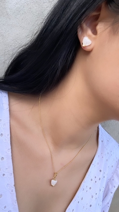 Conjunto coração pedra natural Quartzo - comprar online