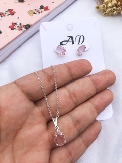 Conjunto colar quartzo rosa