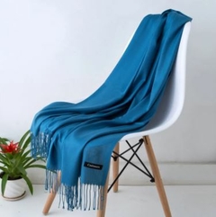 Lenço Cashmere Fino Liso Azul Royal