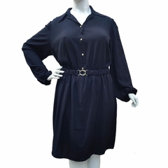 Vestido Midi Manga Longa Botões e Cinto