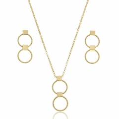 Conjunto Colar e Brinco Argolinhas e Mini Quadrados