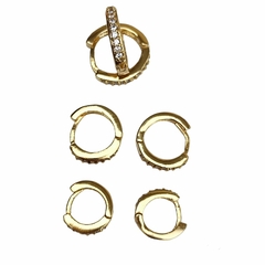 Conjunto 3 Pares Brinco de Argola Cravejada com Zircônia Banhada a Ouro na internet