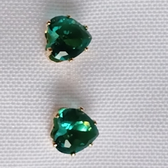 Conjunto Colar e Brinco Zircônias Verdes Formato Coração - APTA Moda e Acessórios