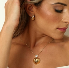 Kit Colar e Brinco Meia Bola com Zircônia Banhado Ouro - comprar online